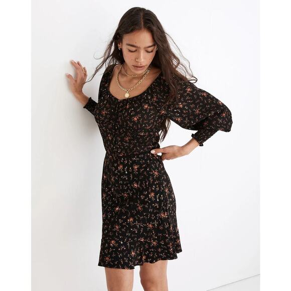 Madewell Flounce Hem Mini Skirt Size 6 Fresh Spring Black Lightweight Pull On - Picture 1 of 9